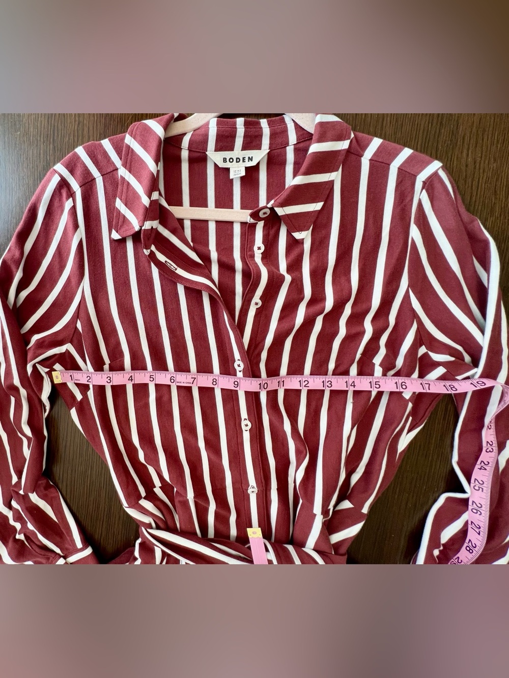 Boden sz12 Marcia Jersey Shirt Dress Burnt Orange Ivory Stripe Belted Midi Dress - Picture 6 of 7